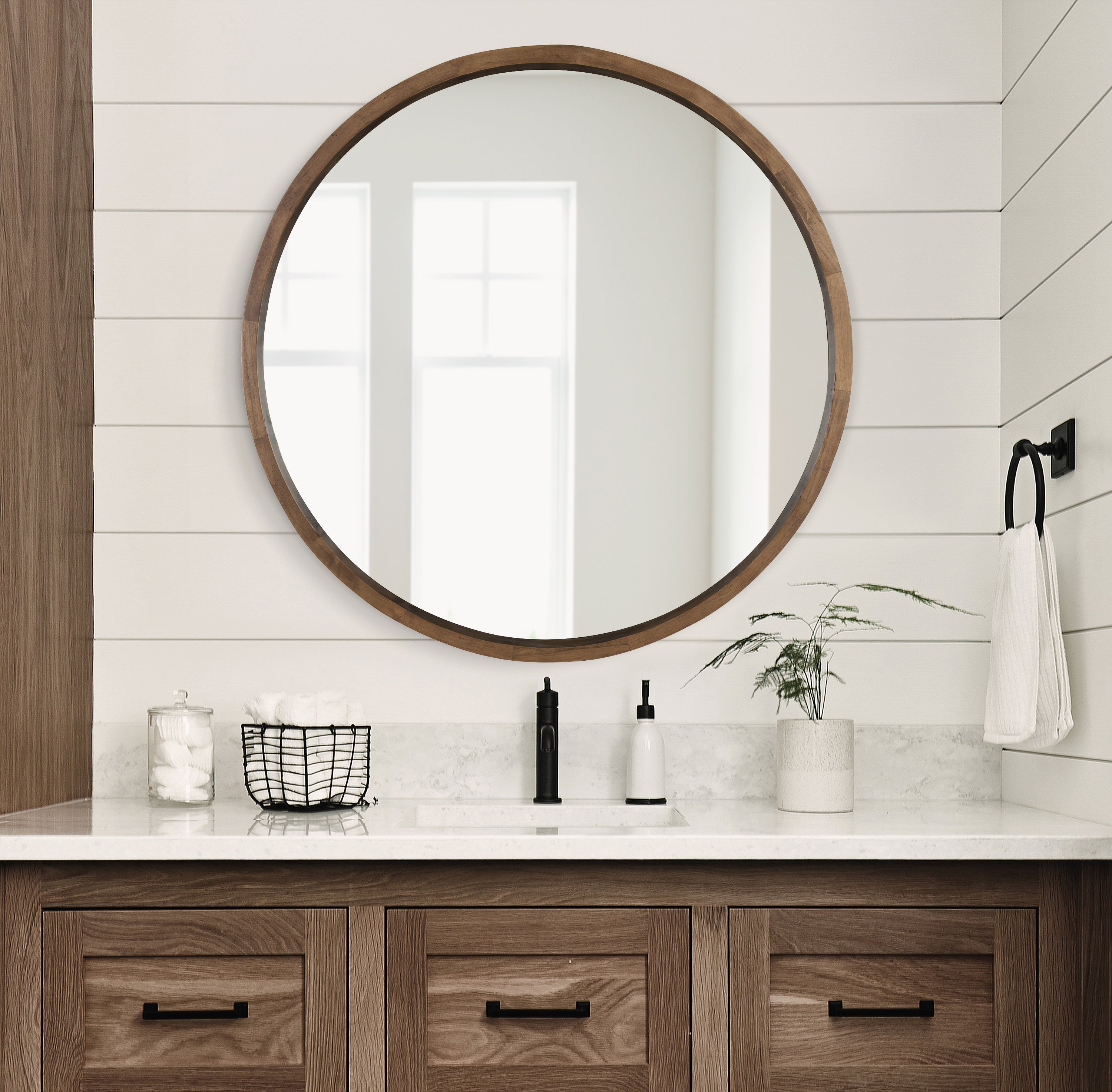 Hutton Round Wood Wall Mirror