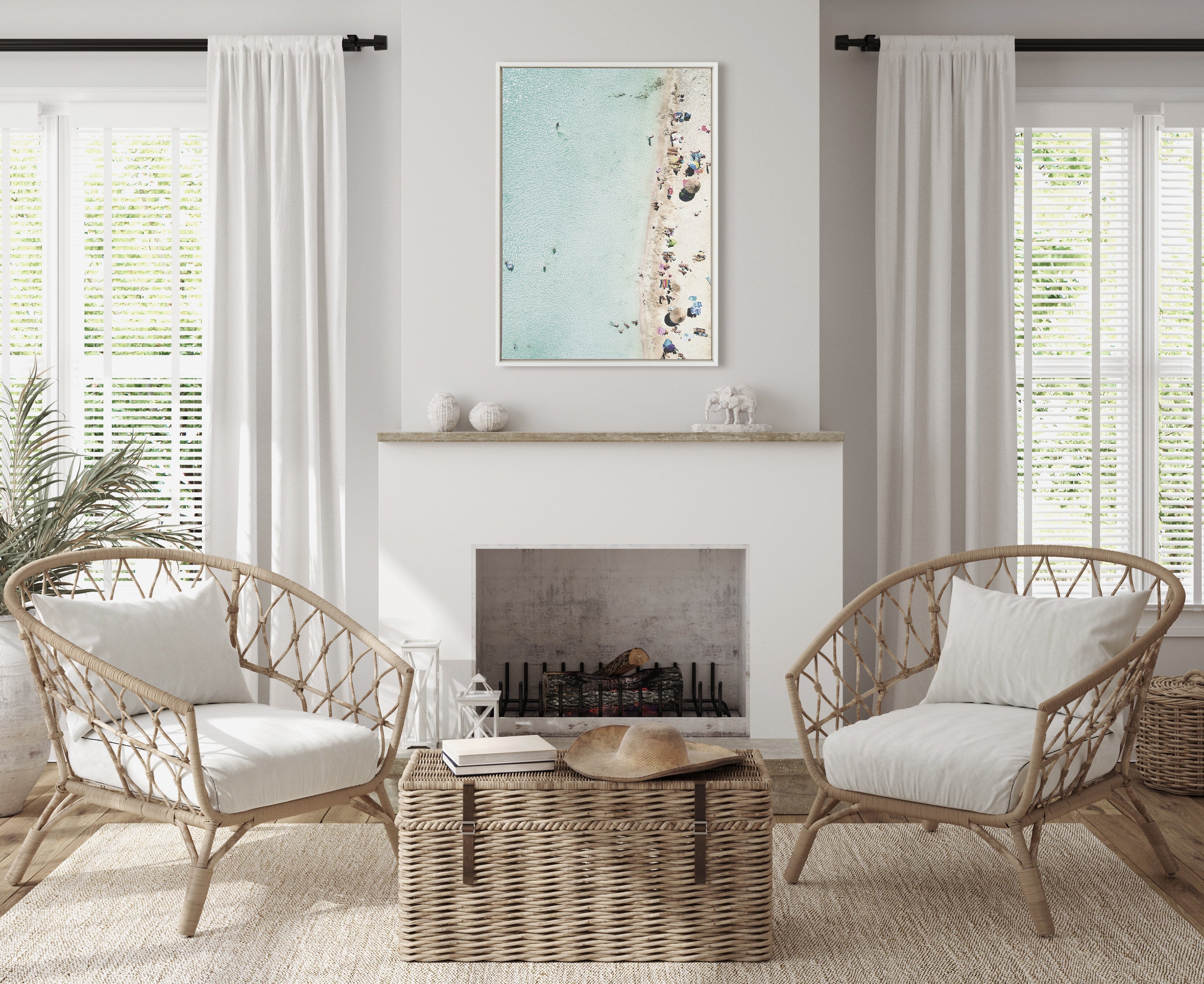 Sylvie Turquoise Beach from Above Framed Canvas by Amy Peterson Art Studio