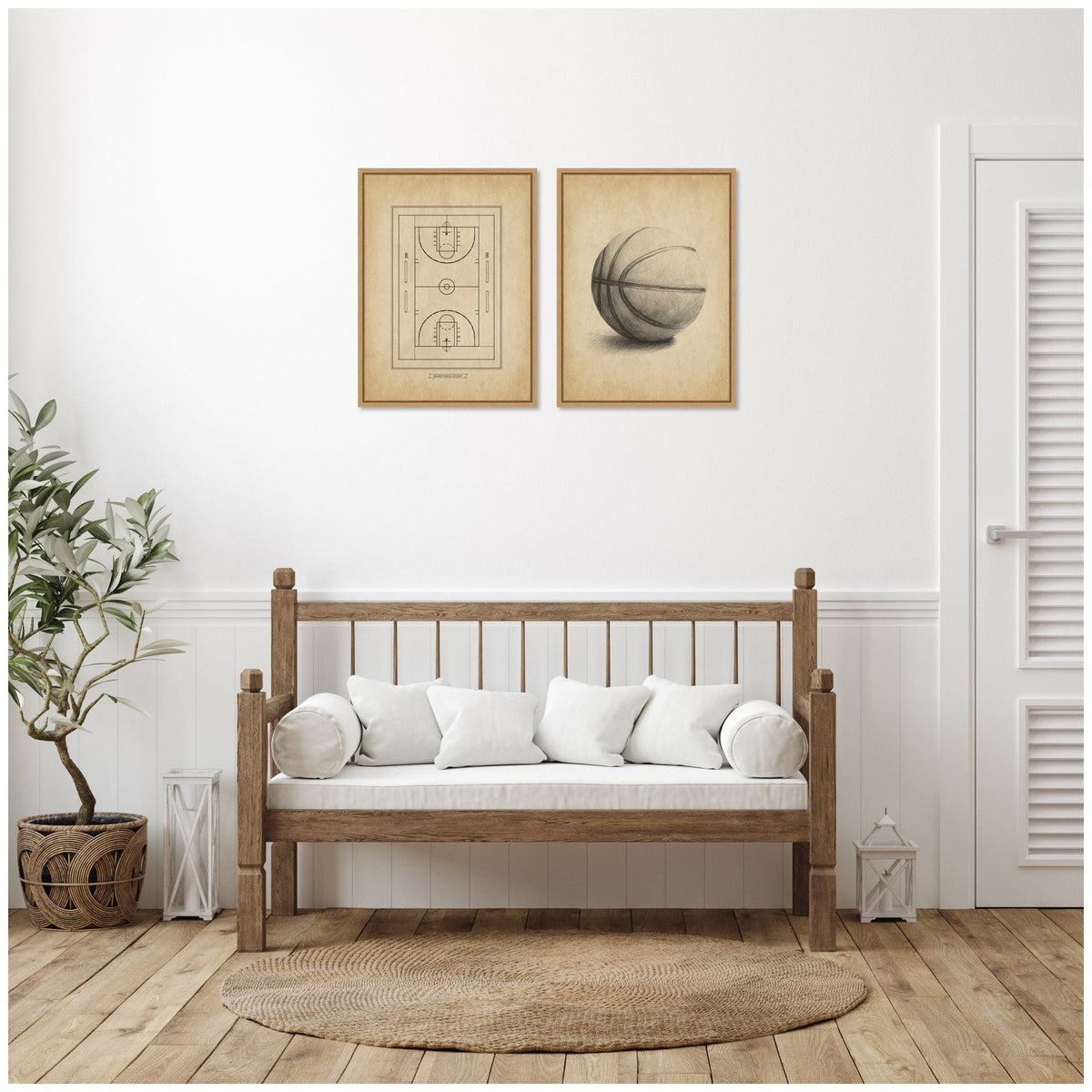 Vintage Basketball 2 Piece Framed Canvas Wall Art Set by The Creative Bunch Studio