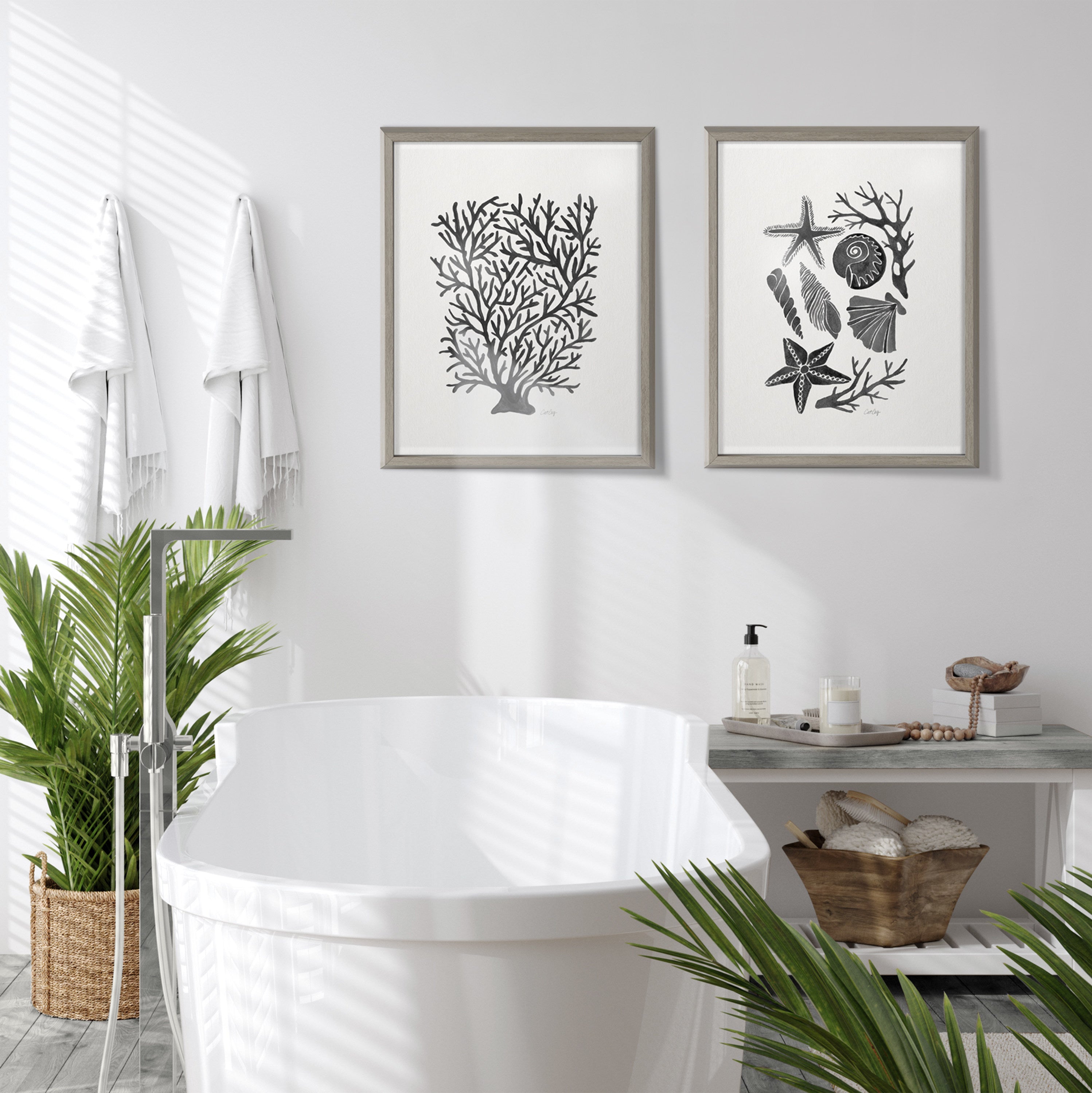 Blake Coral Black Framed Printed Glass by Cat Coquillette