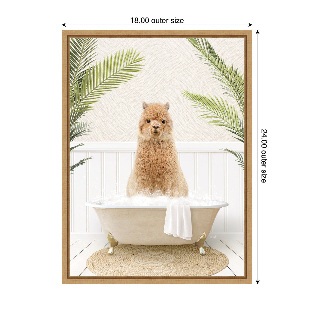 Sylvie Alpaca in Palms Bathtub Framed Canvas by Amy Peterson