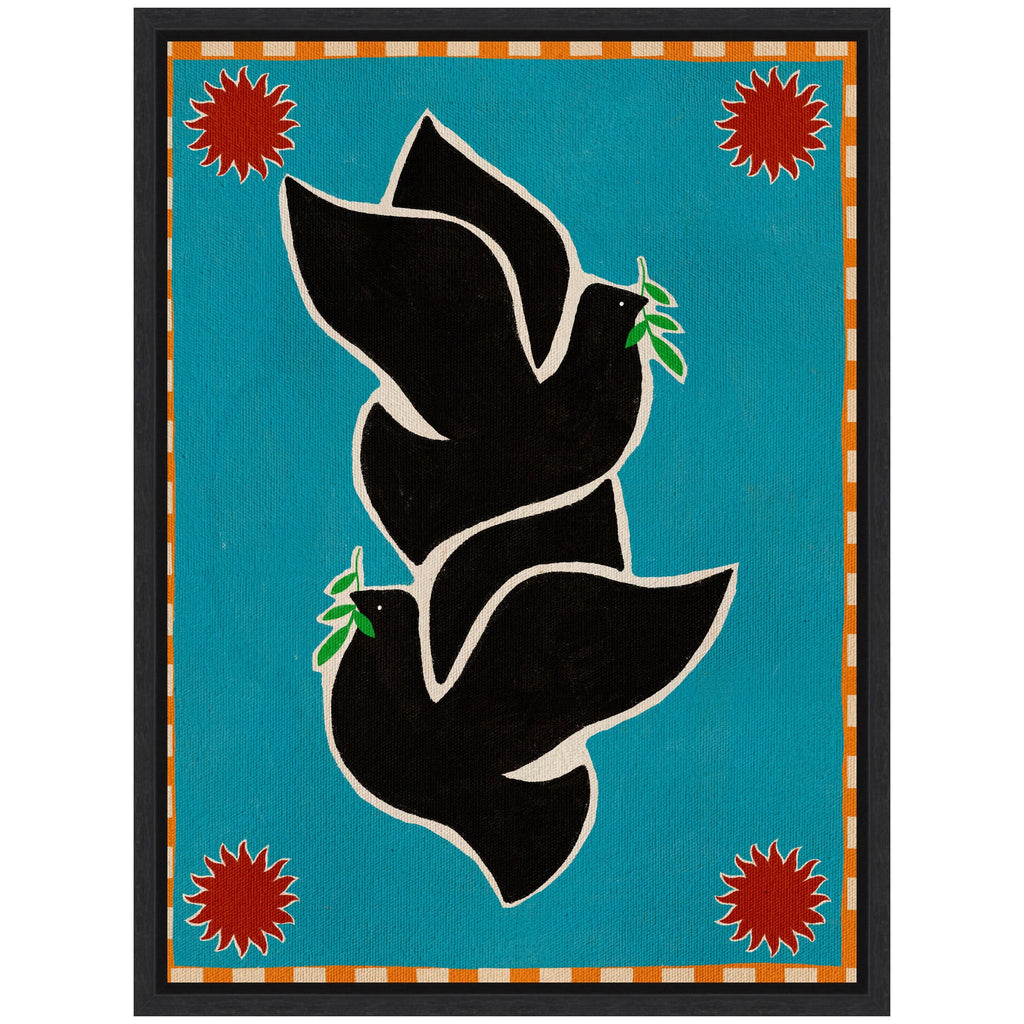 Sylvie Lush Duo 4 Birds Framed Canvas by Shatha Al Dafai