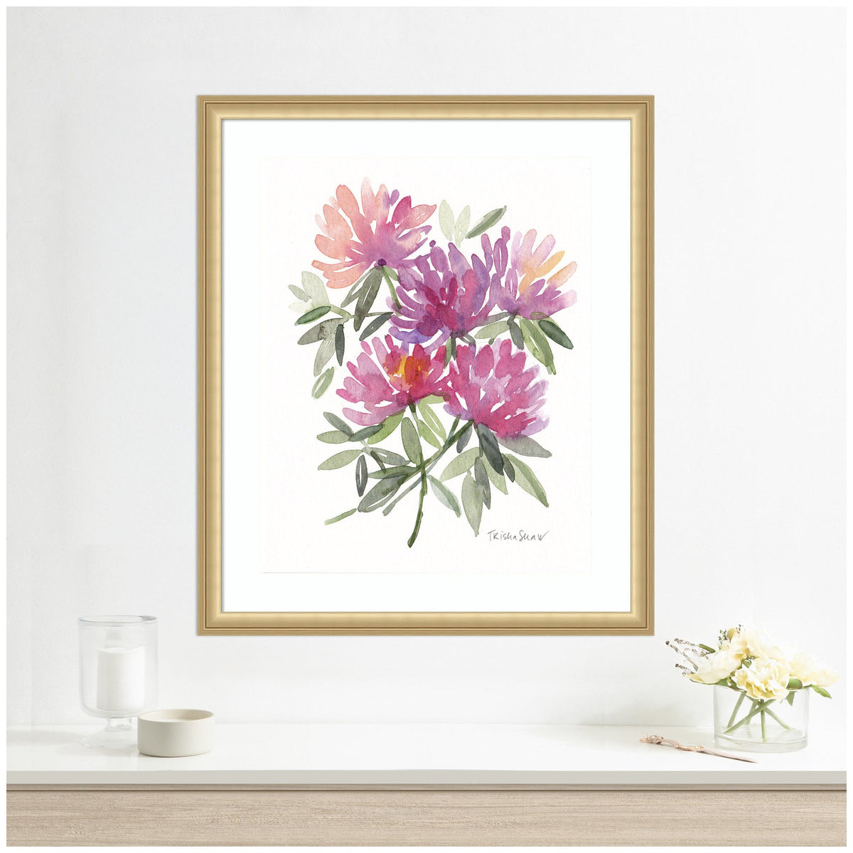 Framed Art Abstract Watercolor Pink Floral by Patricia Shaw