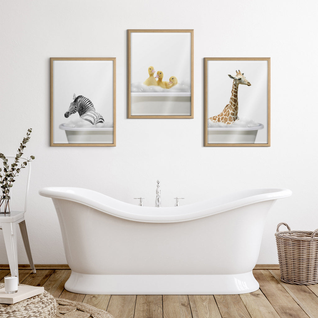 Blake Bathroom Bubble Bath Giraffe Framed Printed Glass by The Creative Bunch Studio