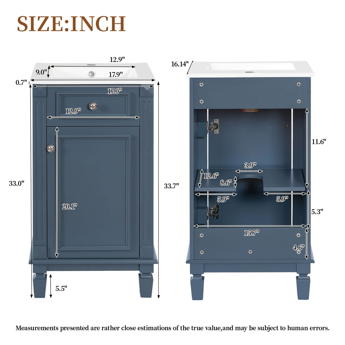Bathroom Vanity With Sink, Soft-Closing Door, Adjustable Shelf