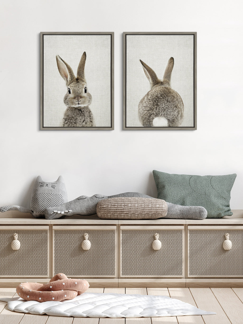 Sylvie Bunny Portrait and Bunny Tail Framed Canvas Art Set by Amy Peterson Art Studio