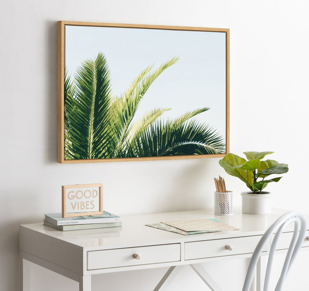 Sylvie Tropical Palm Under Blue Sky Framed Canvas by Amy Peterson Art Studio