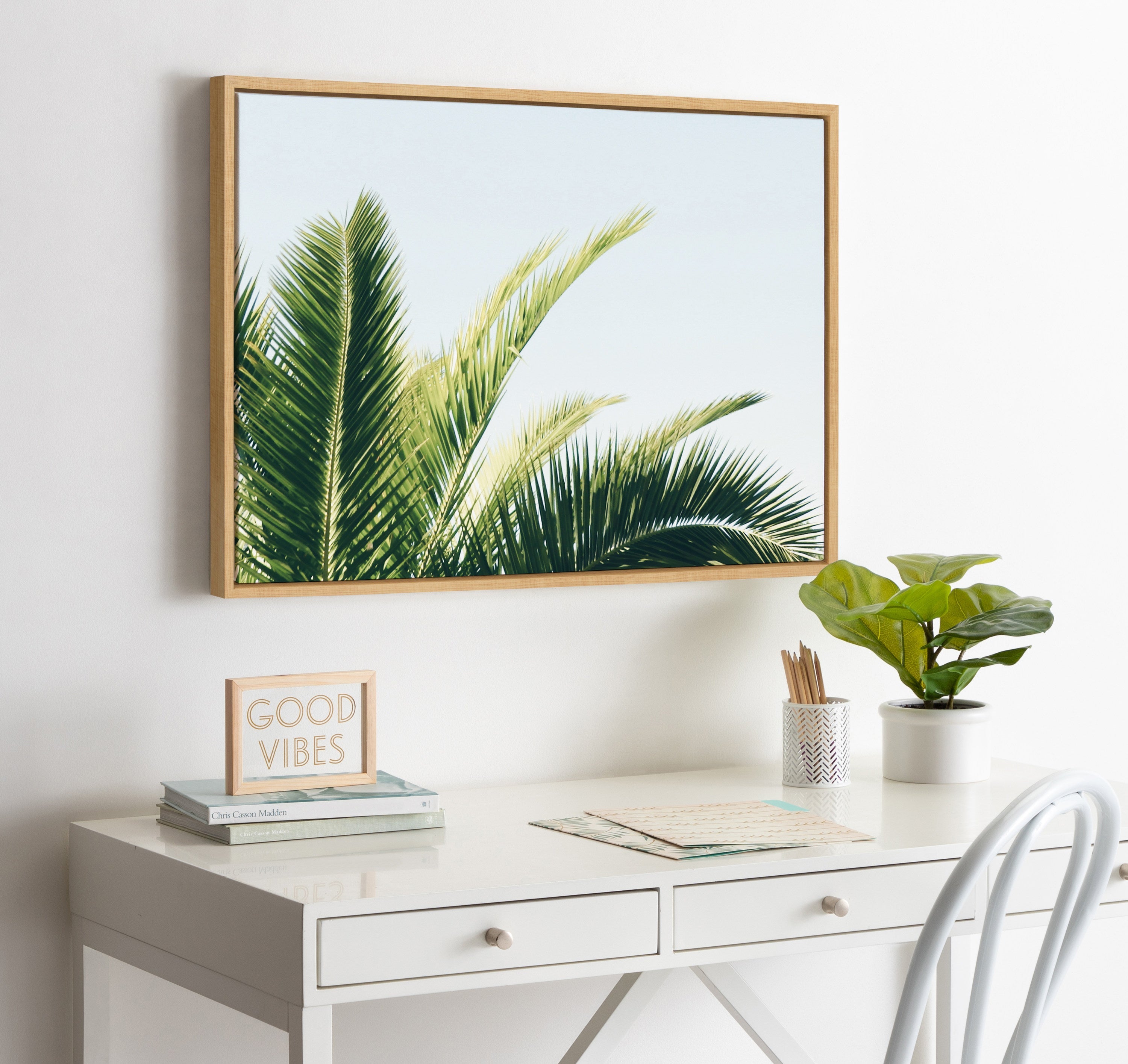Sylvie Tropical Palm Under Blue Sky Framed Canvas by Amy Peterson Art Studio
