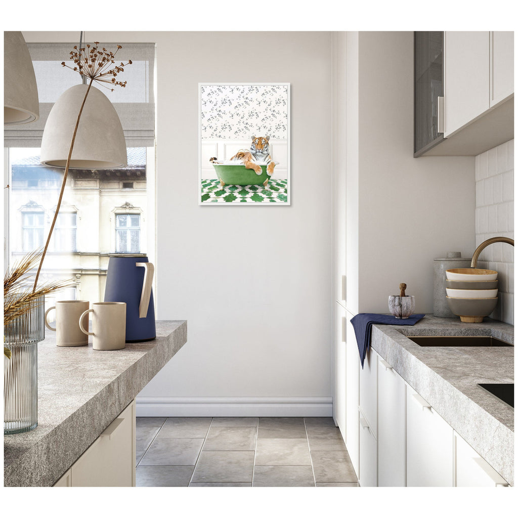 Sylvie Tiger in Eclectic Green Bathtub Framed Canvas by Amy Peterson