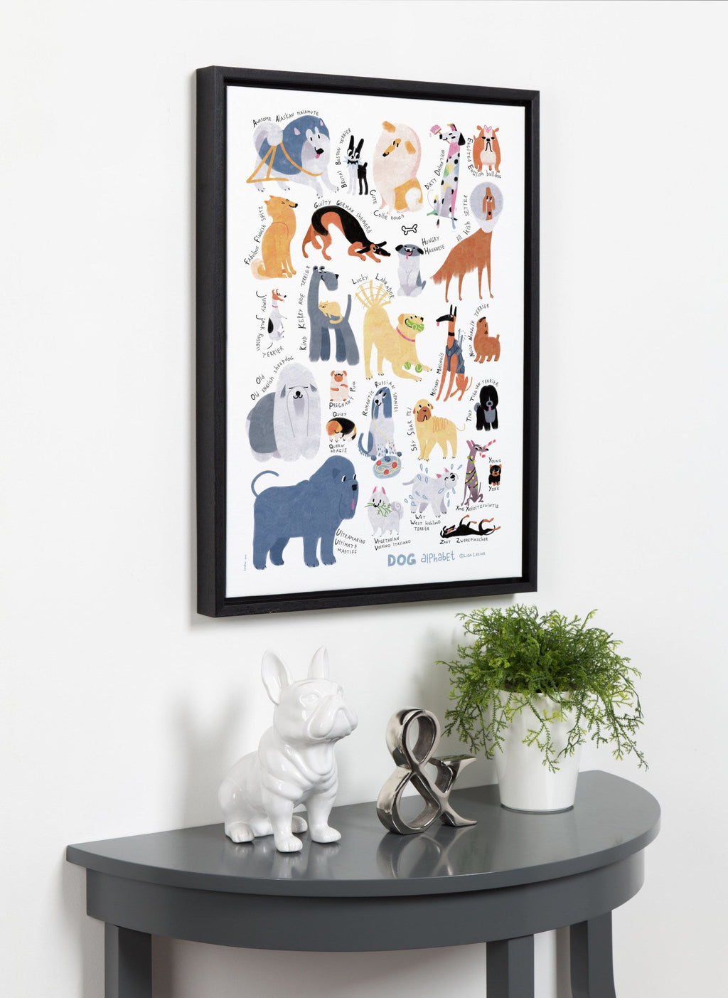 Sylvie Dog Alphabet Framed Canvas by Lida Larina