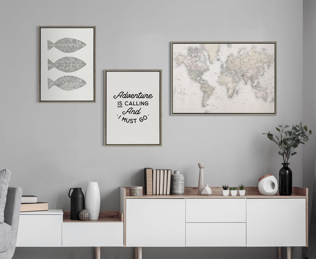 Sylvie Vintage World Map Framed Canvas by The Creative Bunch Studio