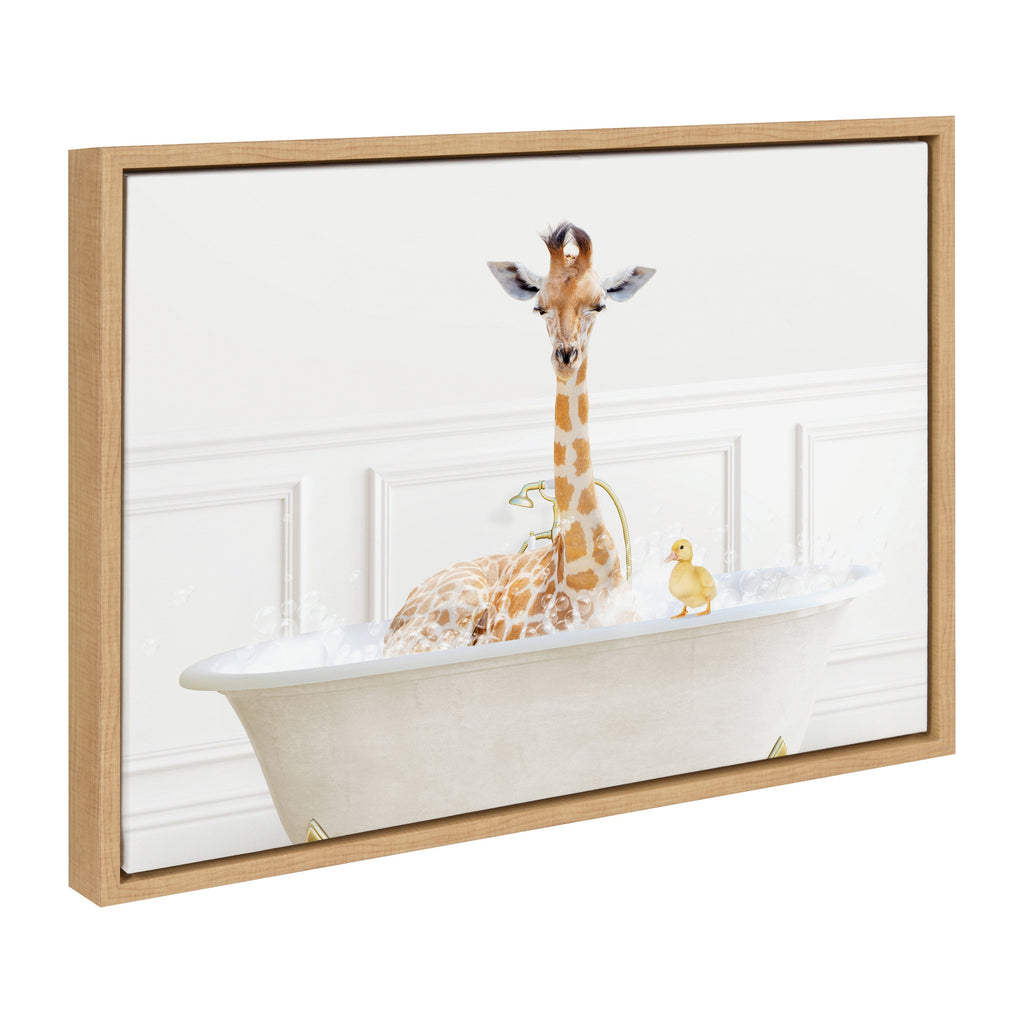 Sylvie Giraffe In Bubble Bath Neutral Style Framed Canvas by Amy Peterson Art Studio