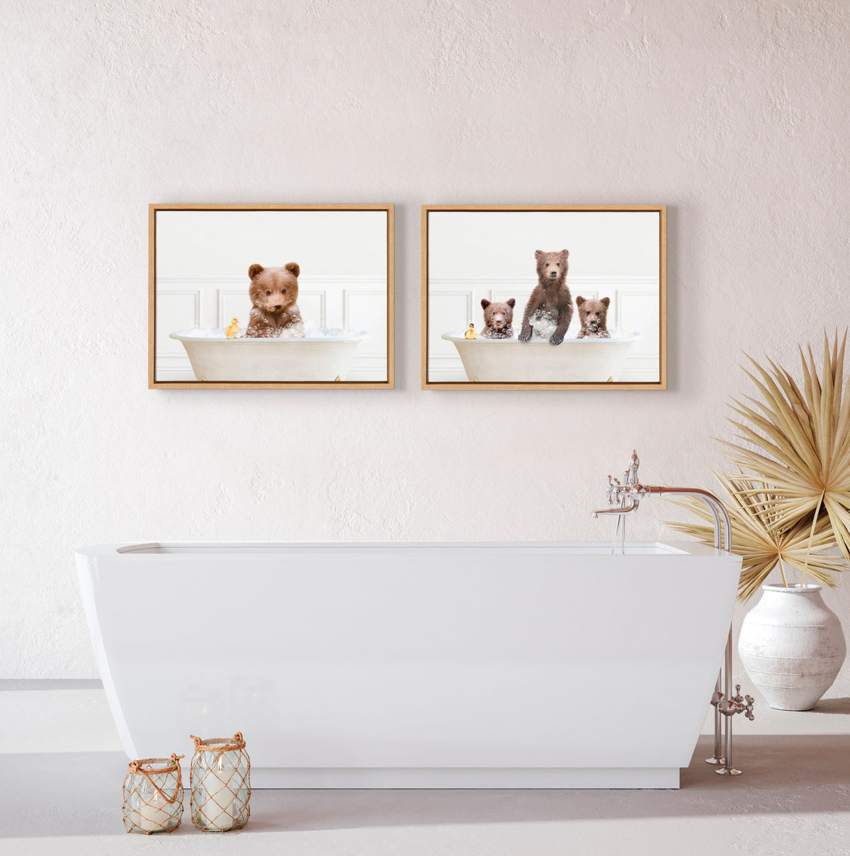 Sylvie Bear Cub In Bubble Bath Neutral Style Framed Canvas by Amy Peterson Art Studio