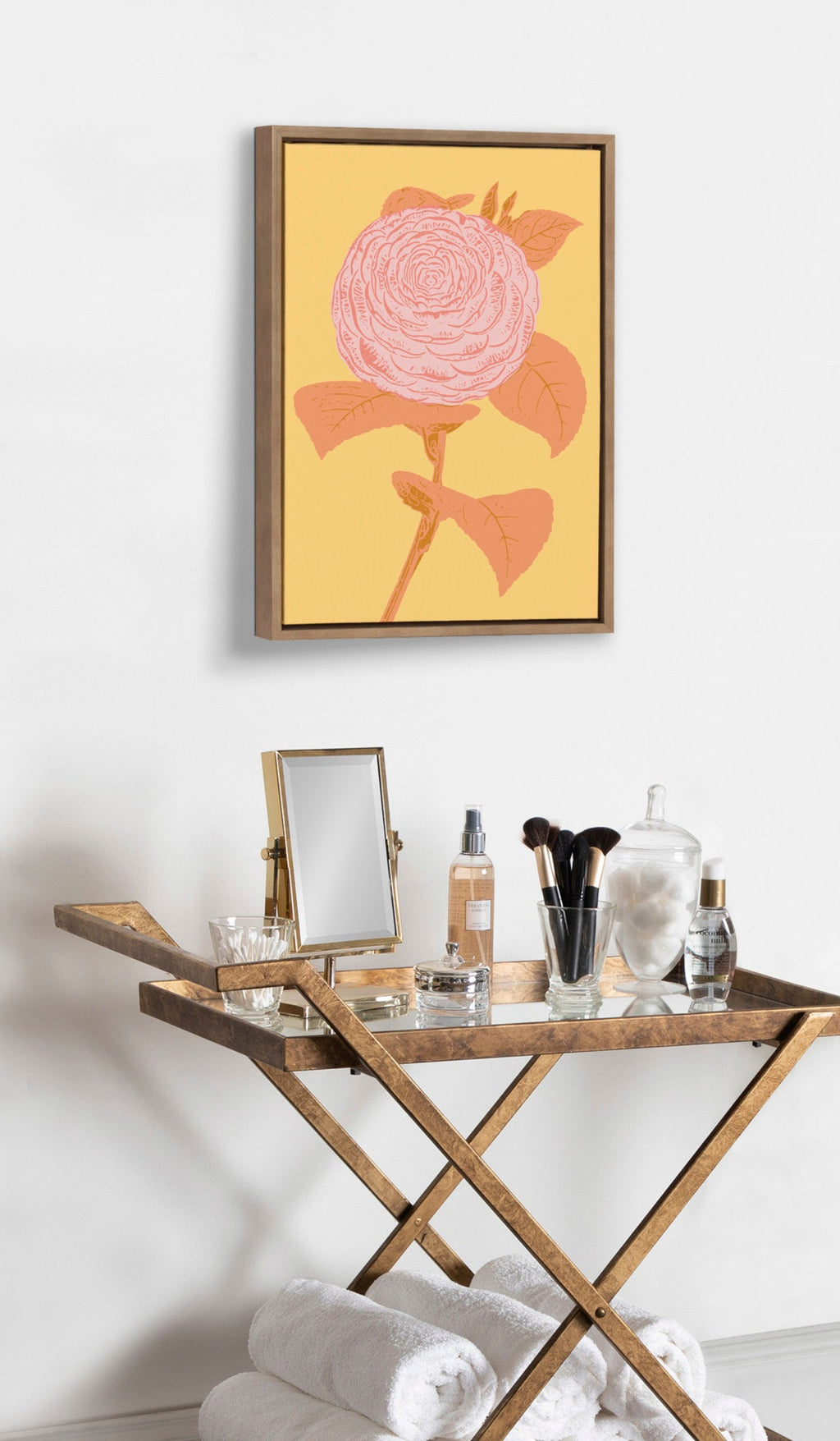 Sylvie Peony in Yellow Framed Canvas by Apricot and Birch