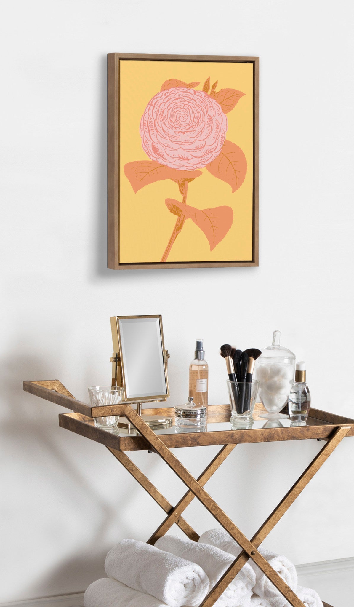 Sylvie Peony in Yellow Framed Canvas by Apricot and Birch