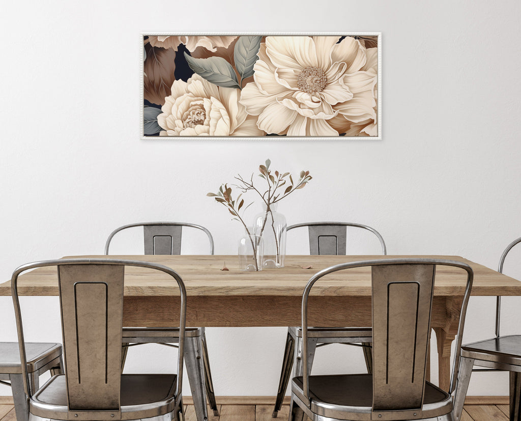 Sylvie Beaded Retro Glam Floral in Muted Color Tones Framed Canvas by The Creative Bunch Studio