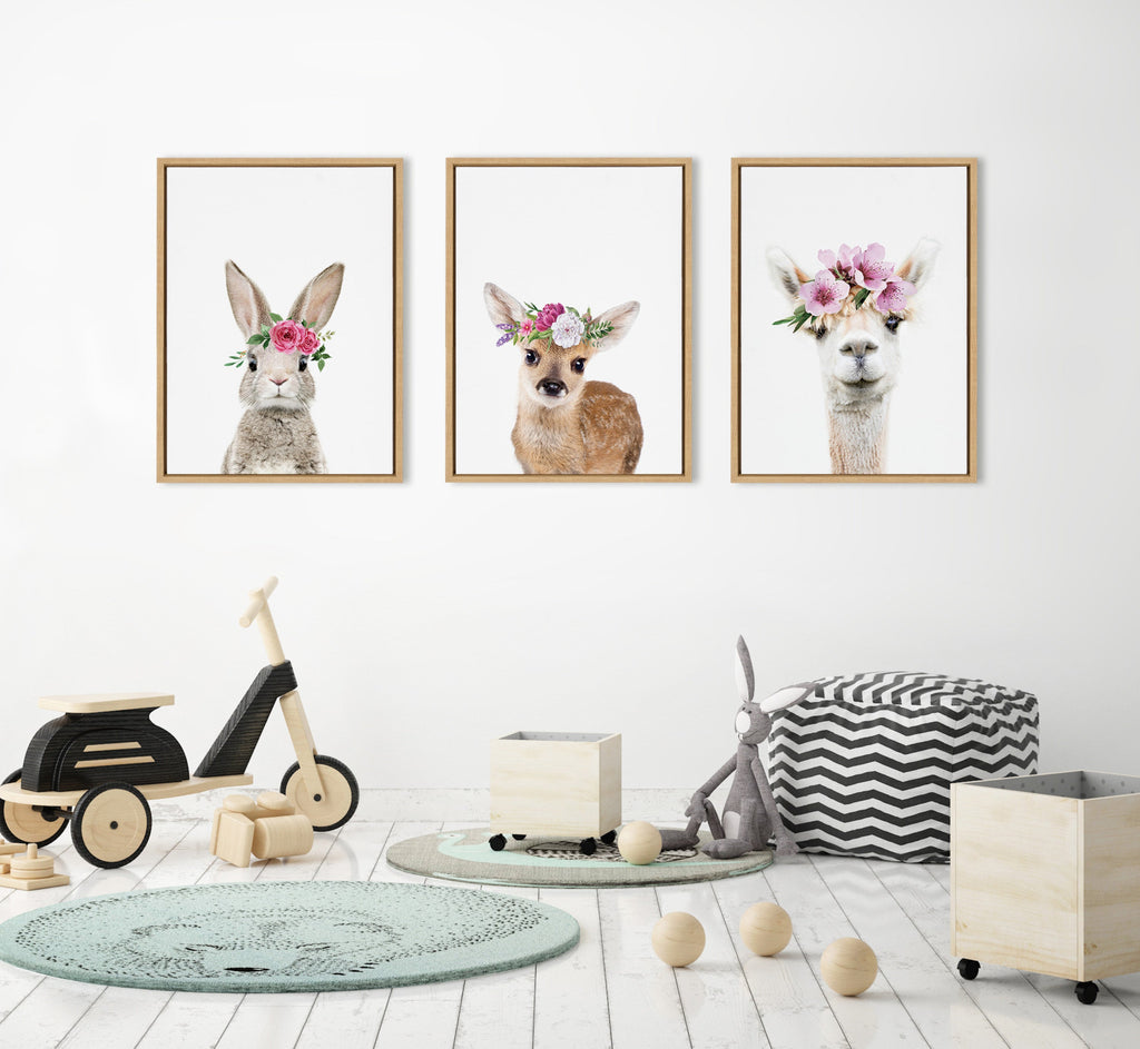 Sylvie Flower Crown Alpaca Framed Canvas by Amy Peterson Art Studio