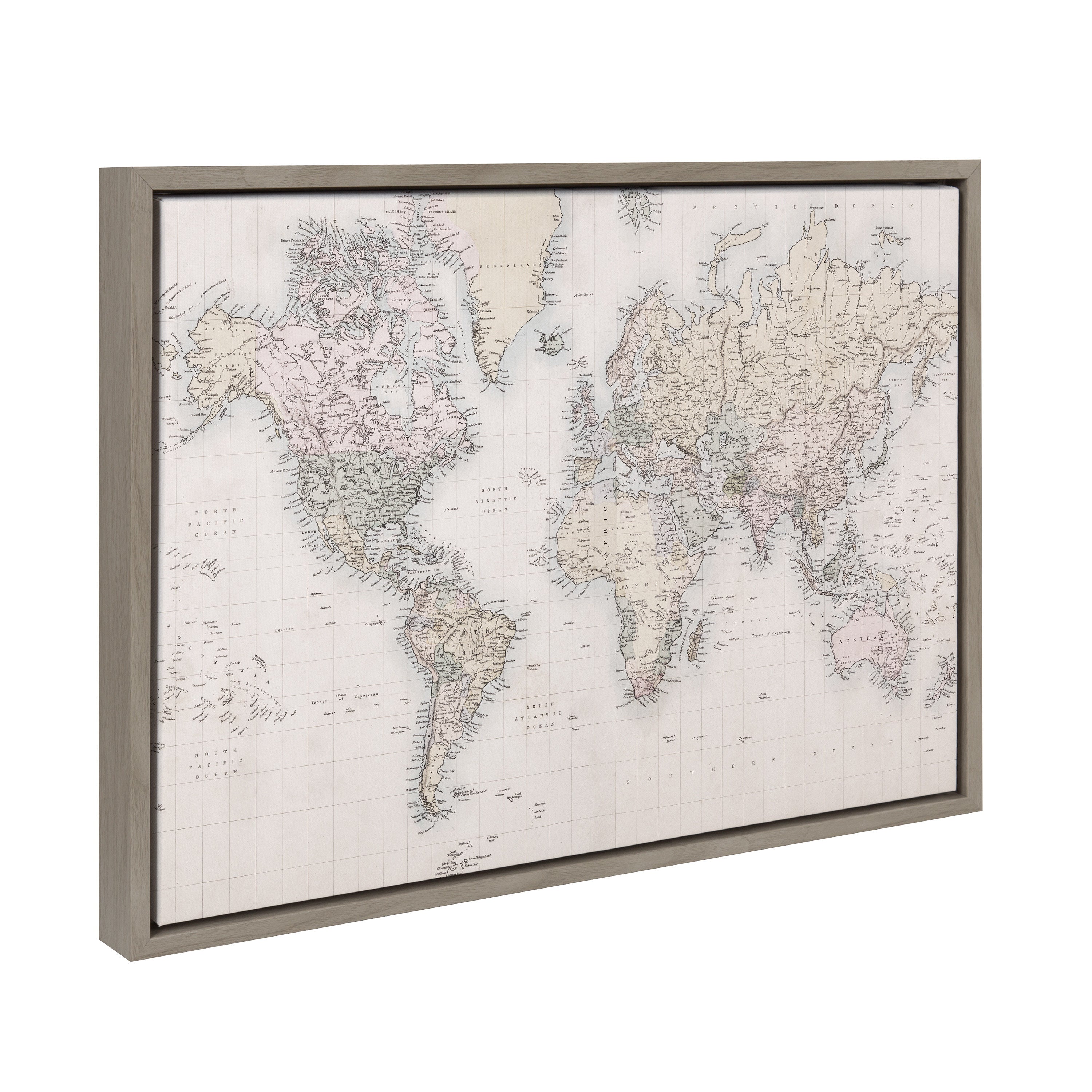 Sylvie Vintage World Map Framed Canvas by The Creative Bunch Studio