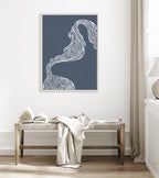 Sylvie Rich Blue Abstract River Framed Canvas by The Creative Bunch Studio