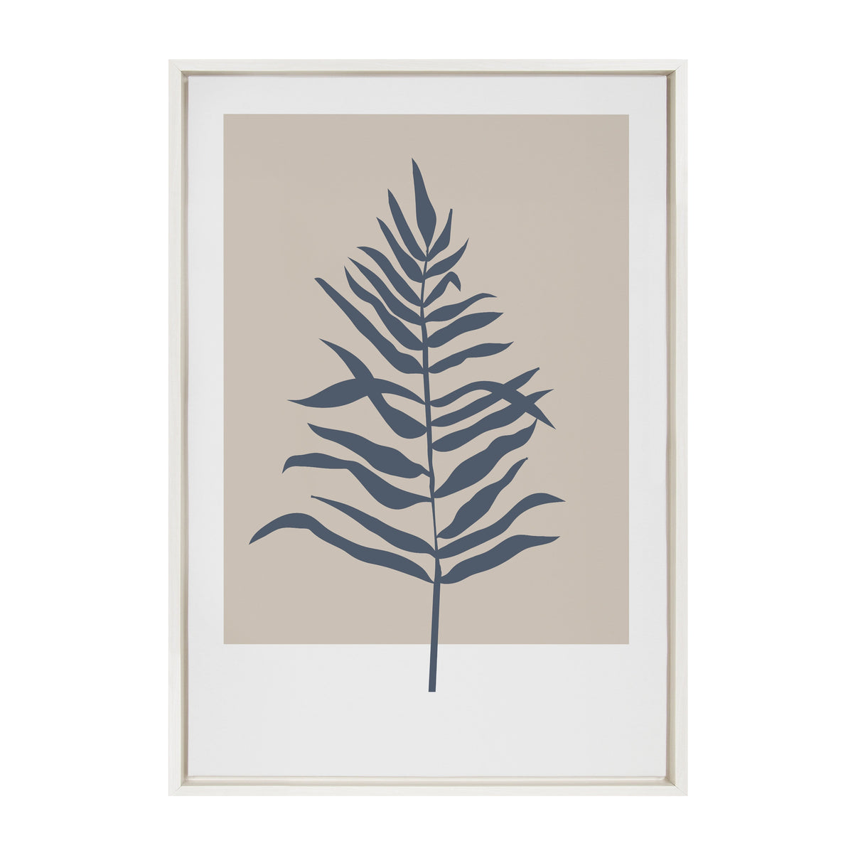 Sylvie Muted Tan and Blue Colorblock Botanical Fern Framed Canvas by The Creative Bunch Studio