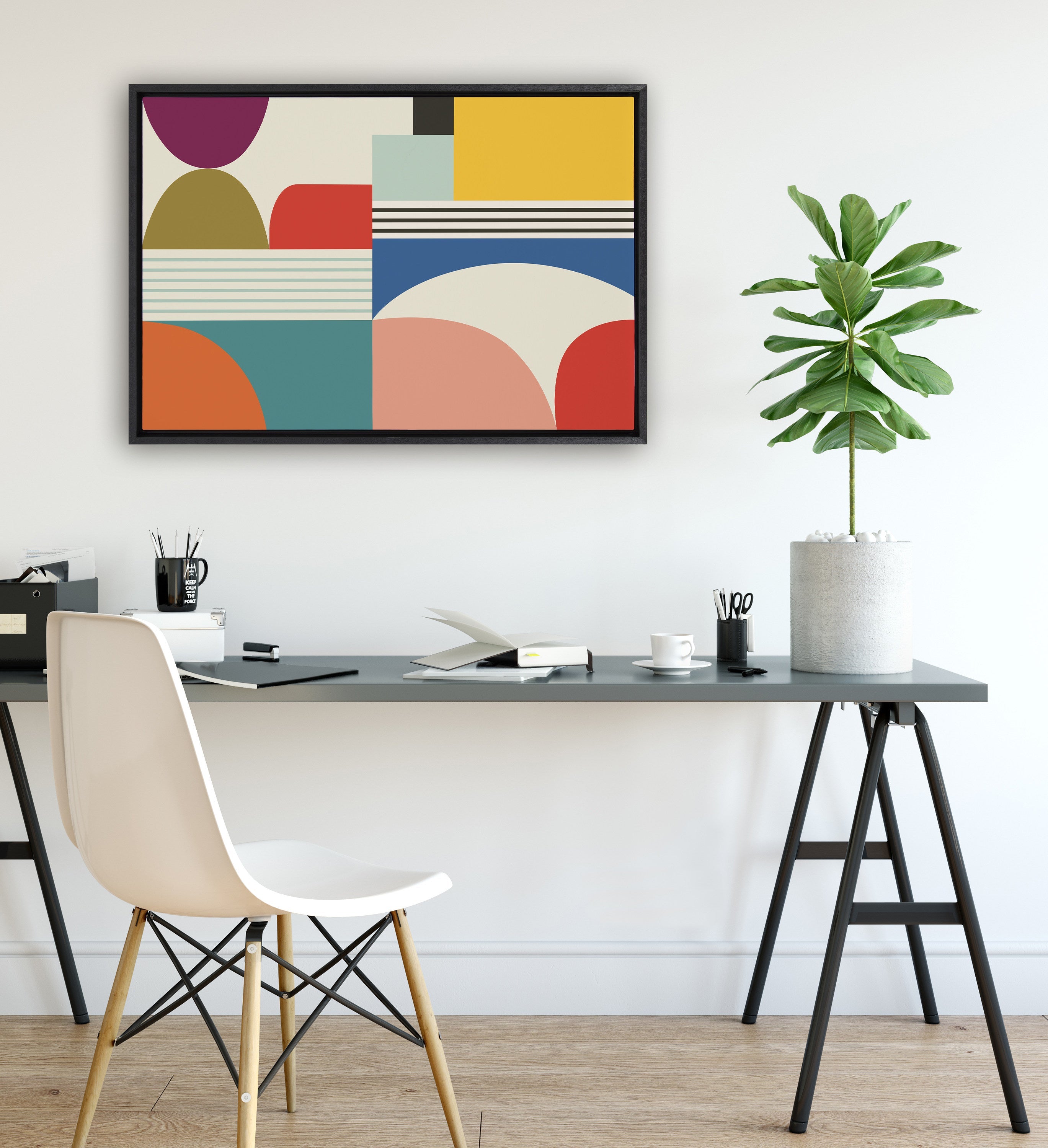 Sylvie Mid Century Modern Pattern Framed Canvas by Rachel Lee of My Dream Wall