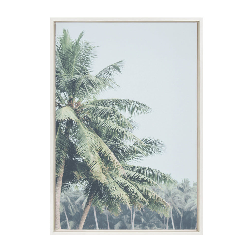 Sylvie Pale Green Coconut Palm Trees Framed Canvas by The Creative Bunch Studio