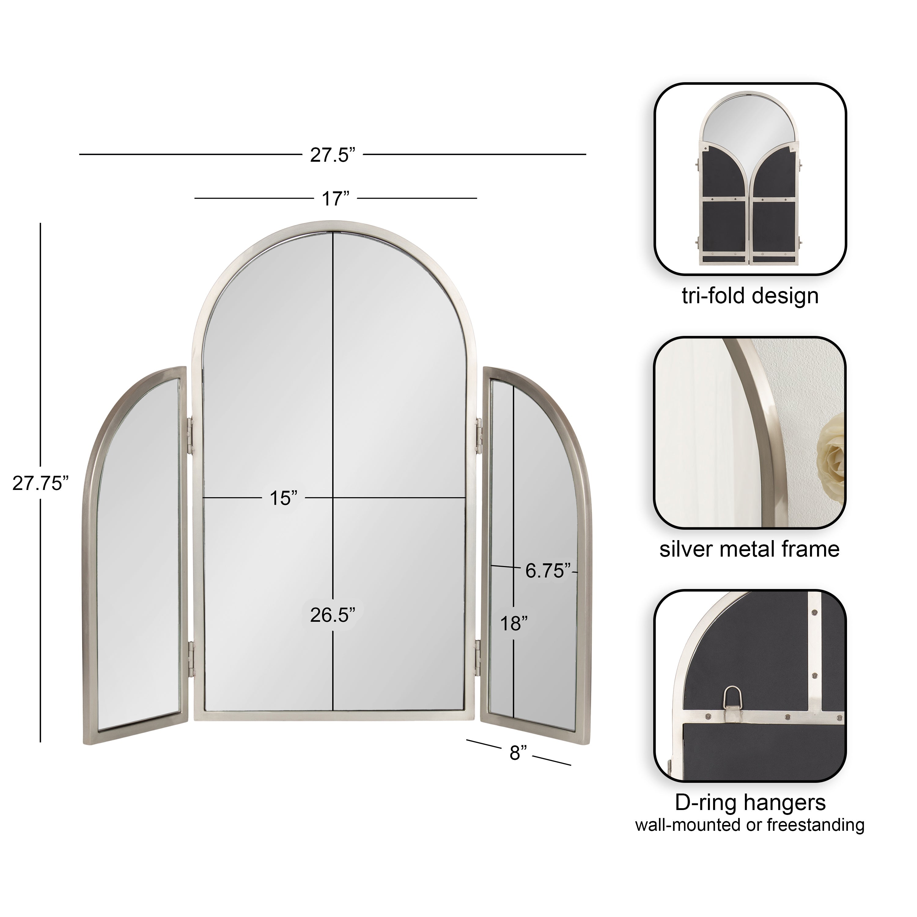 Amoli Tri-Fold Arch Metal Mirror