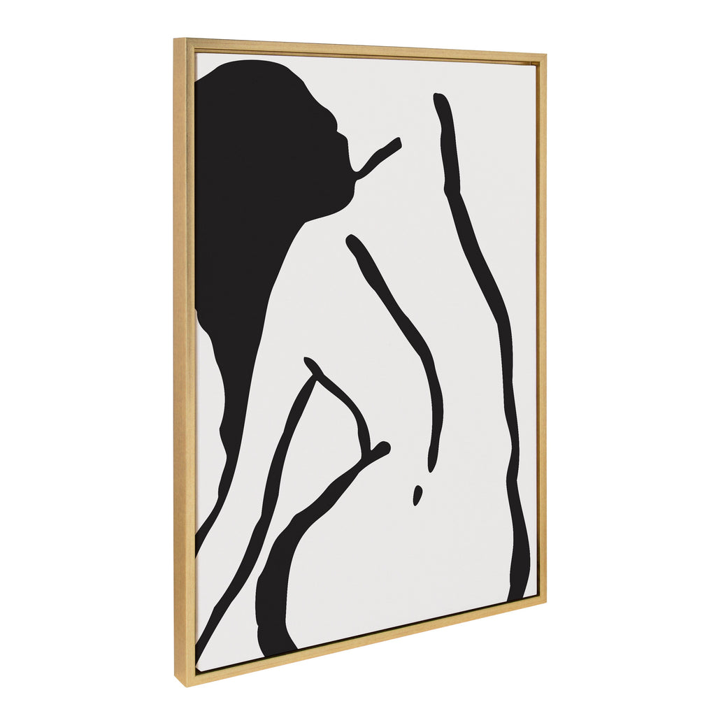 Sylvie Timeless Feminine Figural Drawing 2 Black and White Framed Canvas by The Creative Bunch Studio