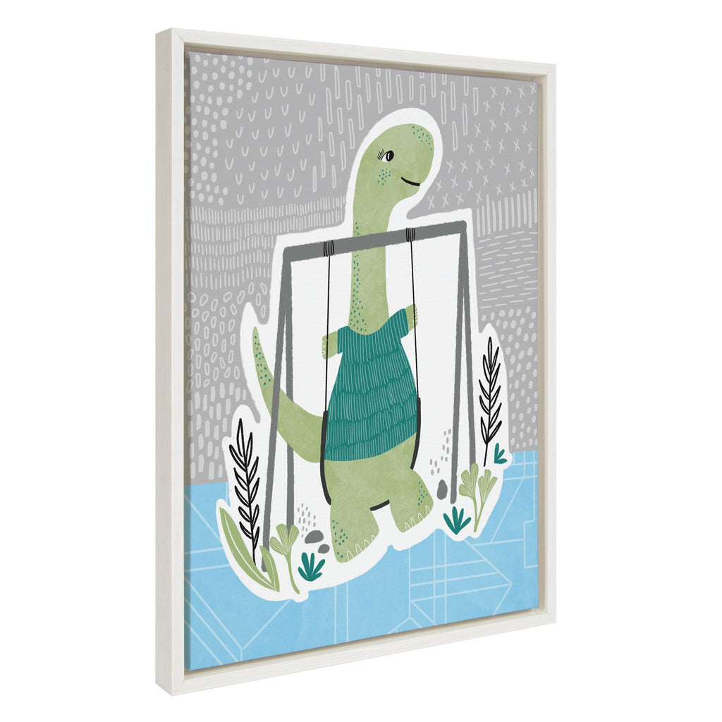 Sylvie Dino at the Park 2 Framed Canvas by Molly Fabiano, White 18x24