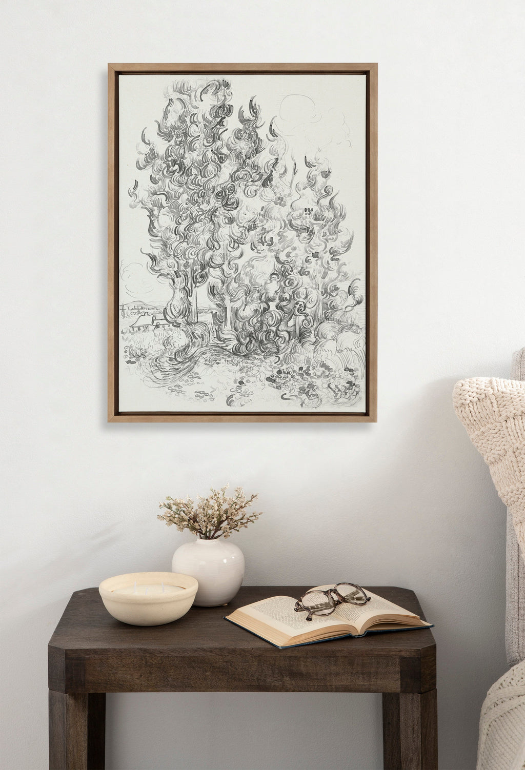 Sylvie Vincent van Gogh Cypresses 1889 BW Framed Canvas by The Art Institute of Chicago