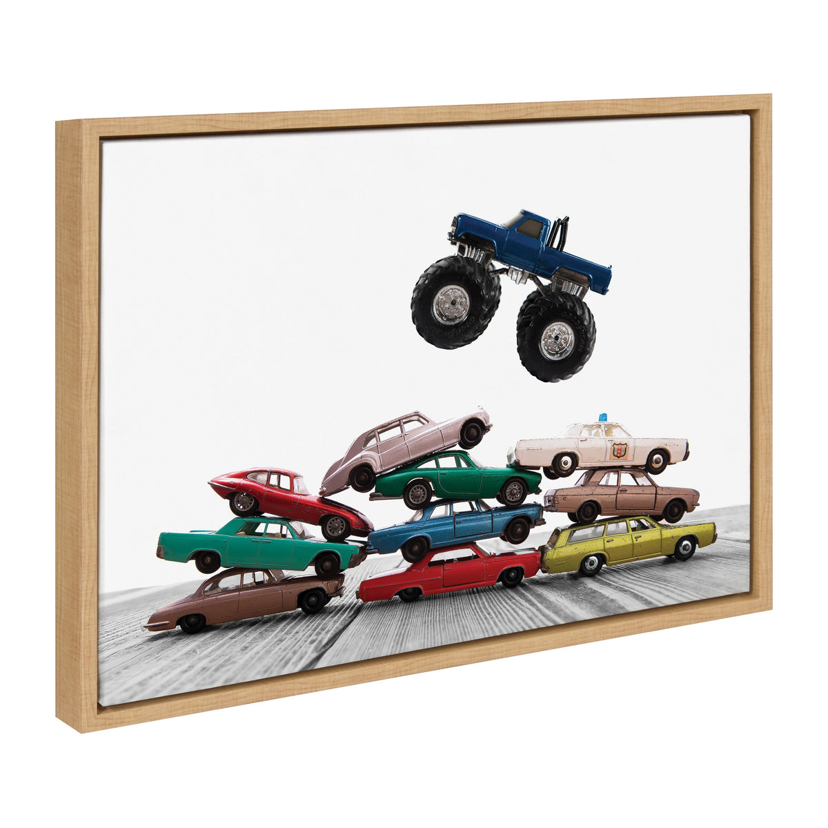 Sylvie Vintage Stacked Matchbox Cars and Monster Truck Framed Canvas by Saint and Sailor Studios