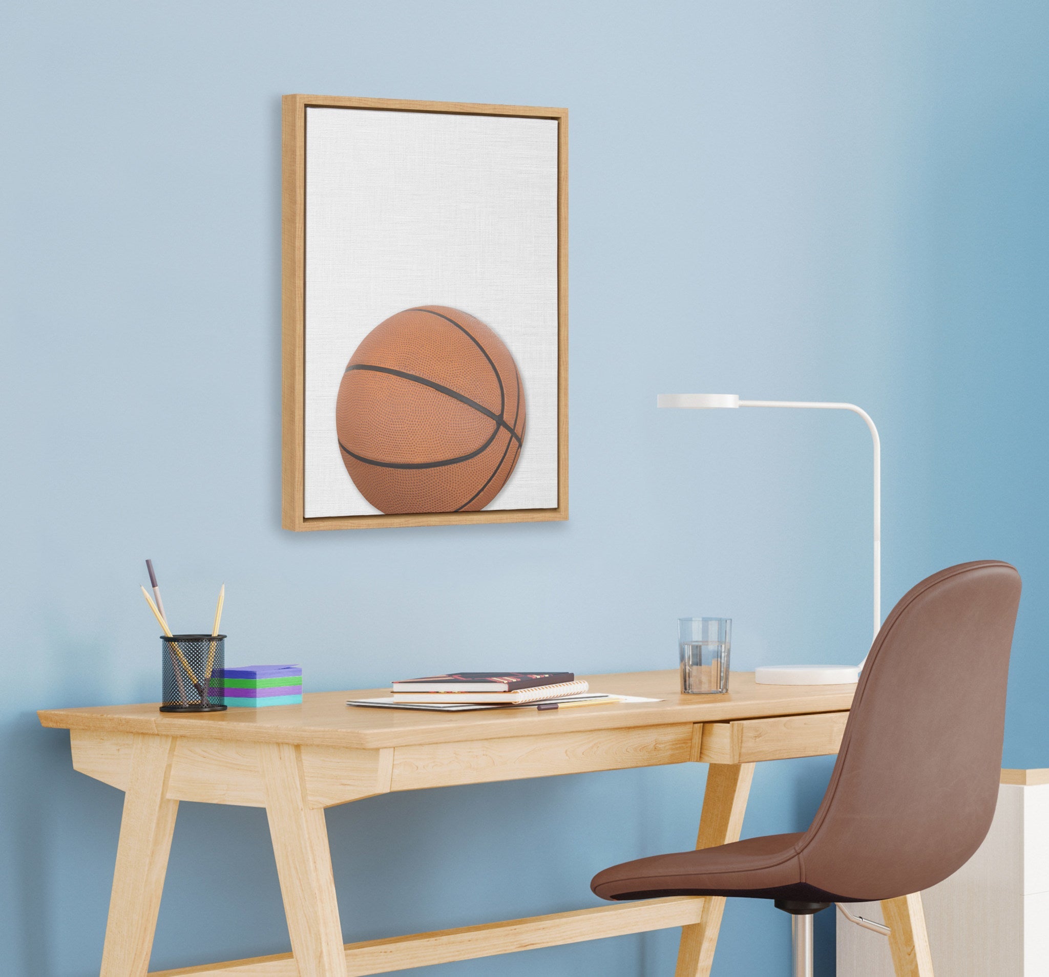 Sylvie Color Basketball Portrait Framed Canvas, Natural 18x24
