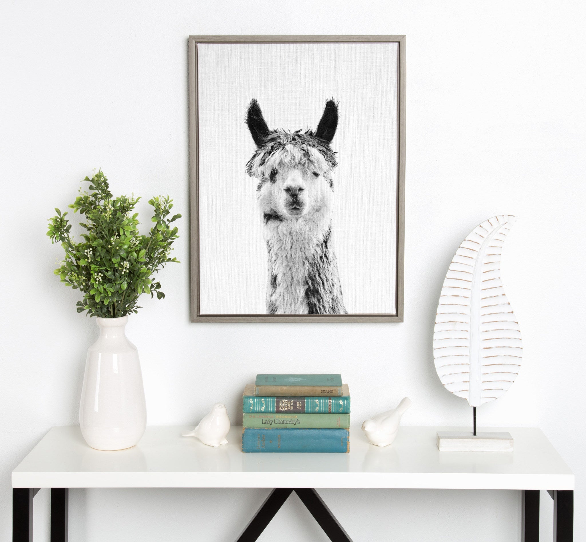 Sylvie Llama Framed Canvas by Simon Te Tai