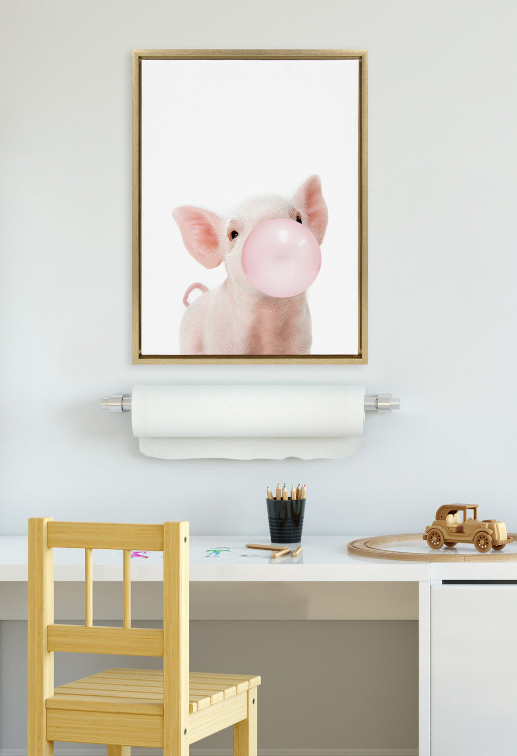 Sylvie Bubble Gum Piglet Framed Canvas by Amy Peterson Art Studio