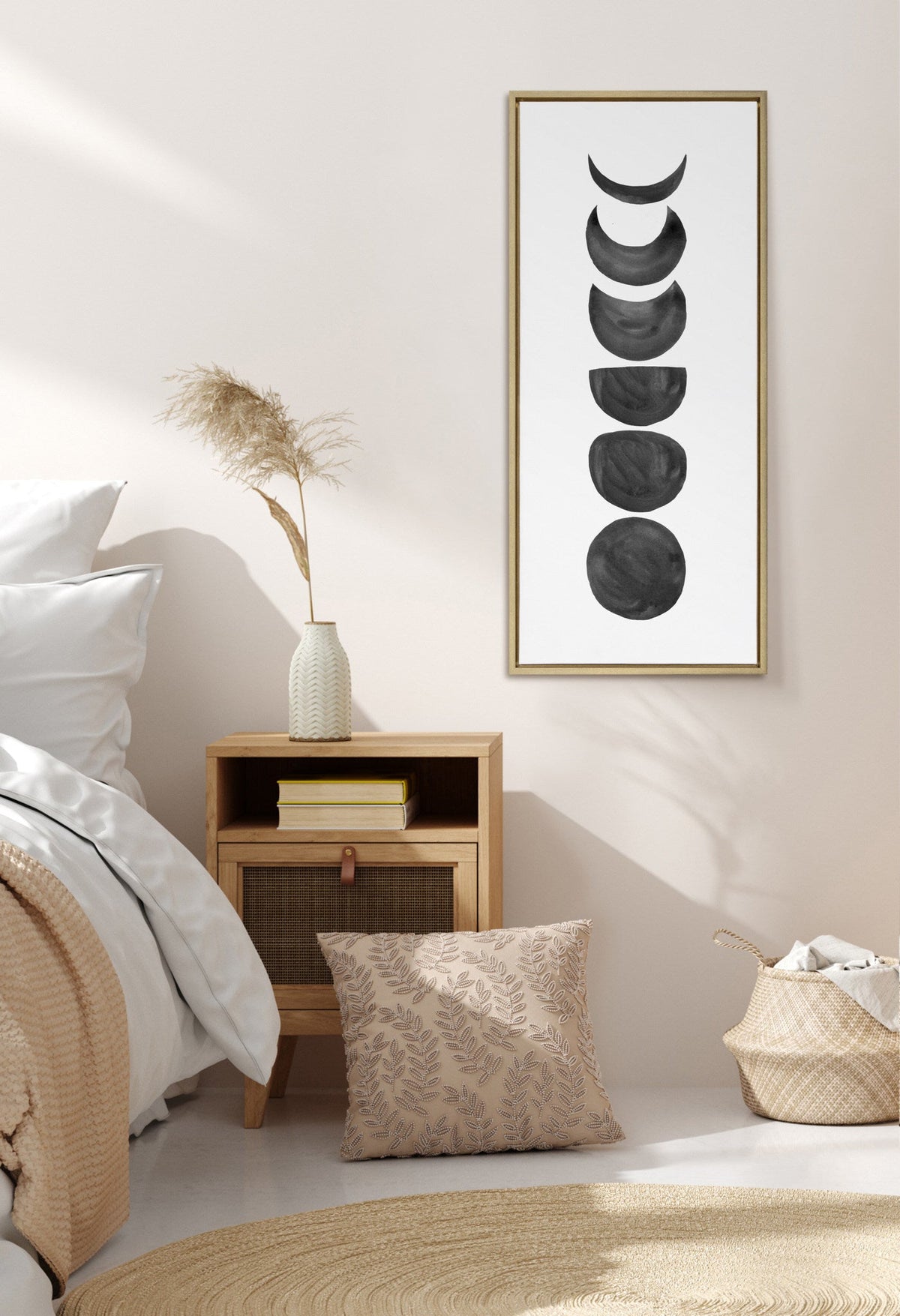 Sylvie Linear Moon Phases BW Framed Canvas by Teju Reval