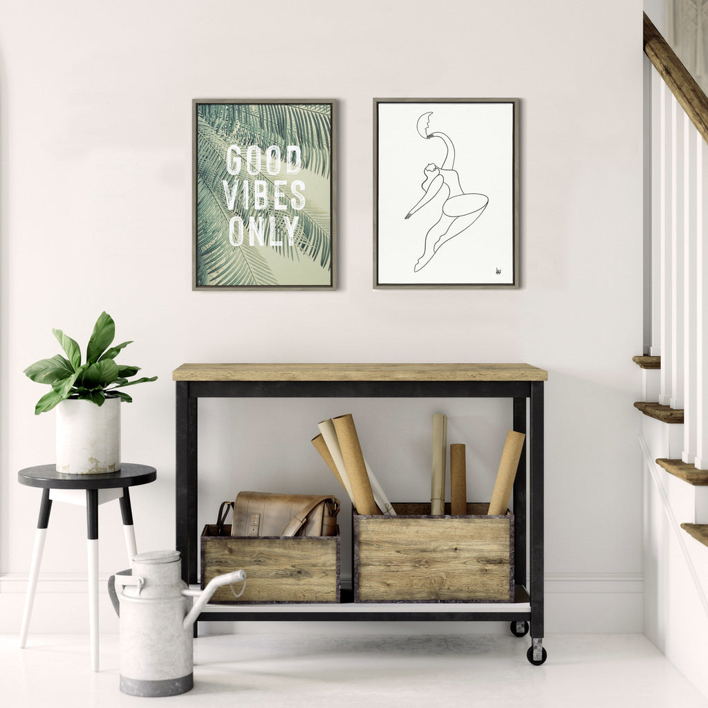 Sylvie Vintage Tropical Palms Good Vibes Only Framed Canvas by The Creative Bunch Studio