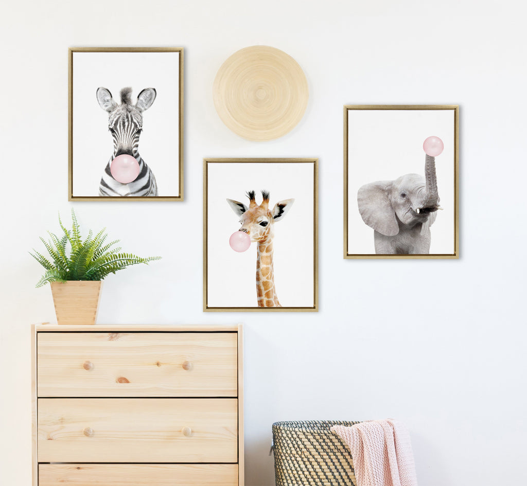 Sylvie Bubble Gum Elephant Framed Canvas by Amy Peterson Art Studio