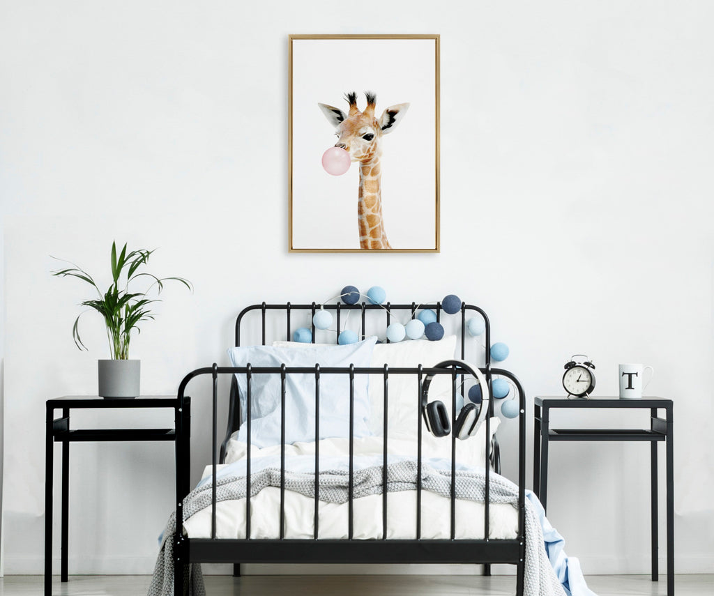 Sylvie Bubble Gum Giraffe Framed Canvas by Amy Peterson Art Studio