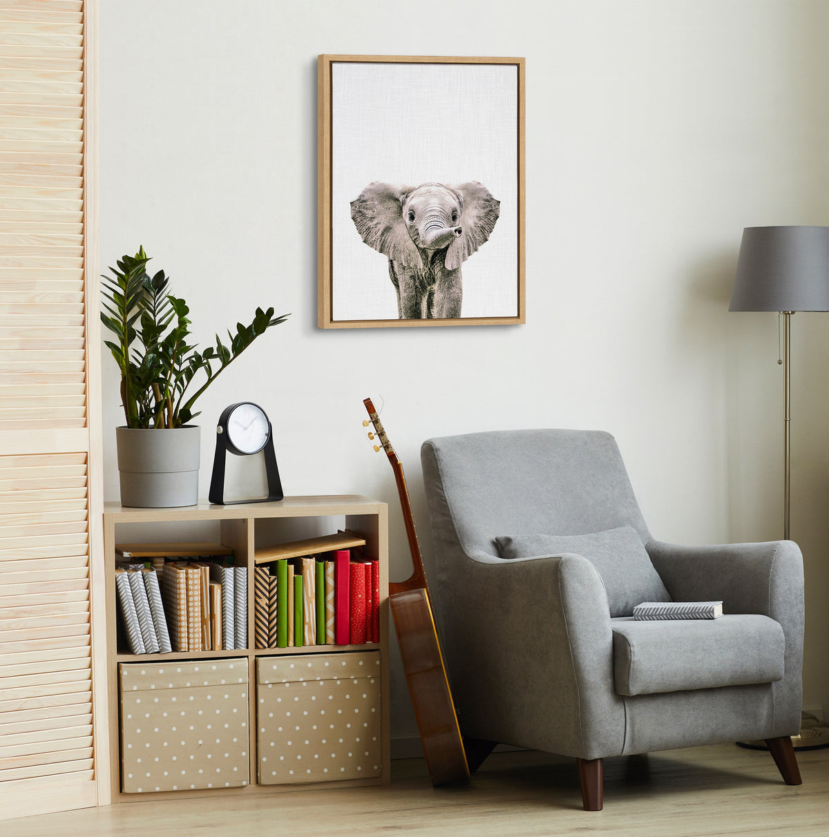 Sylvie Baby Elephant Color Framed Canvas by Simon Te of Tai Prints
