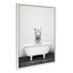 Sylvie White Tiger in The Bathtub Framed Canvas by Amy Peterson