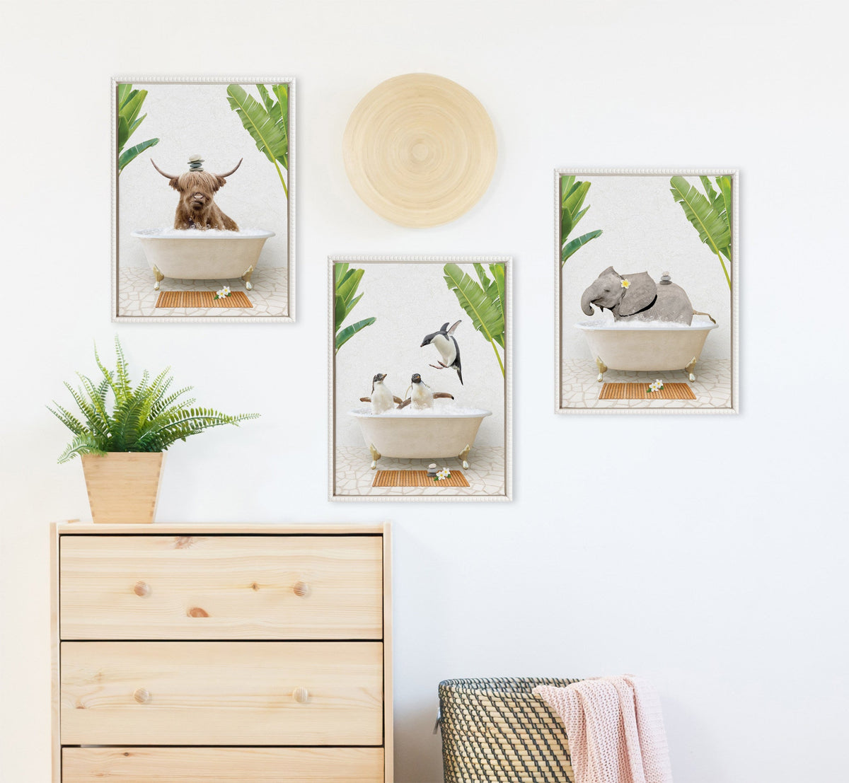Sylvie Beaded Penguins Bali Bath Framed Canvas by Amy Peterson