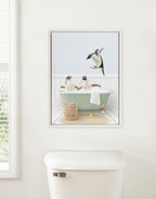 Sylvie Beaded Penguins in Cottage Bath Framed Canvas by Amy Peterson