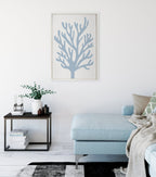 Sylvie Abstract Coral Ocean Blue Framed Canvas by The Creative Bunch Studio