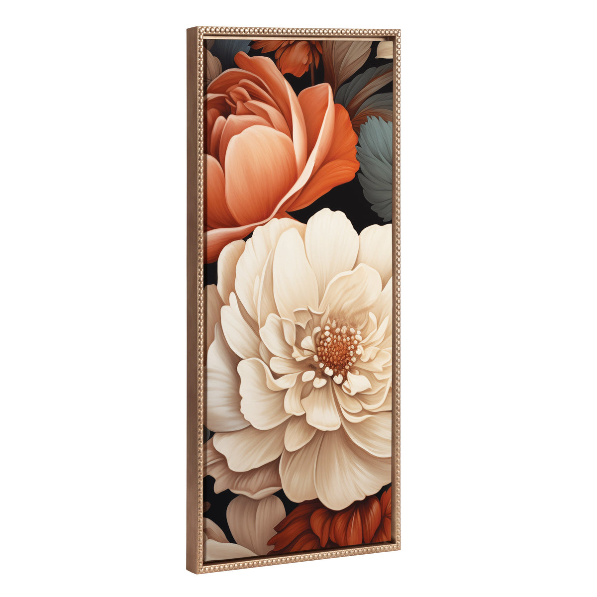 Sylvie Beaded Romantic Ivory and Peach Flora Framed Canvas by The Creative Bunch Studio