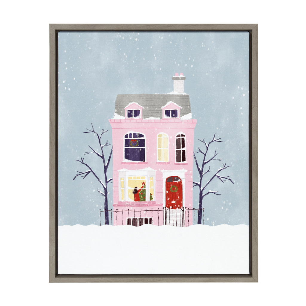 Sylvie Christmas Pink House Framed Canvas by Maja Tomljanovic