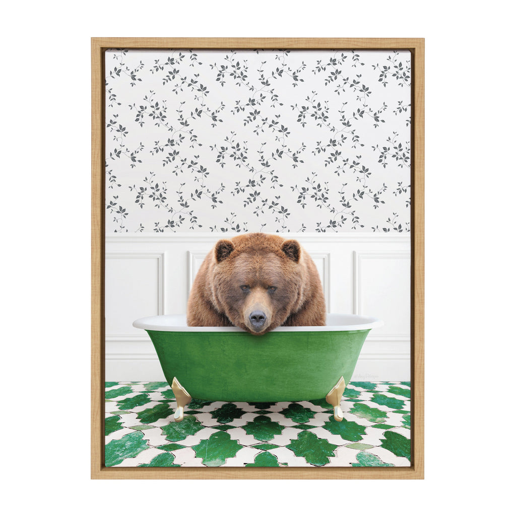 Sylvie Big Bear In Eclectic Green Bath Framed Canvas by Amy Peterson Art Studio