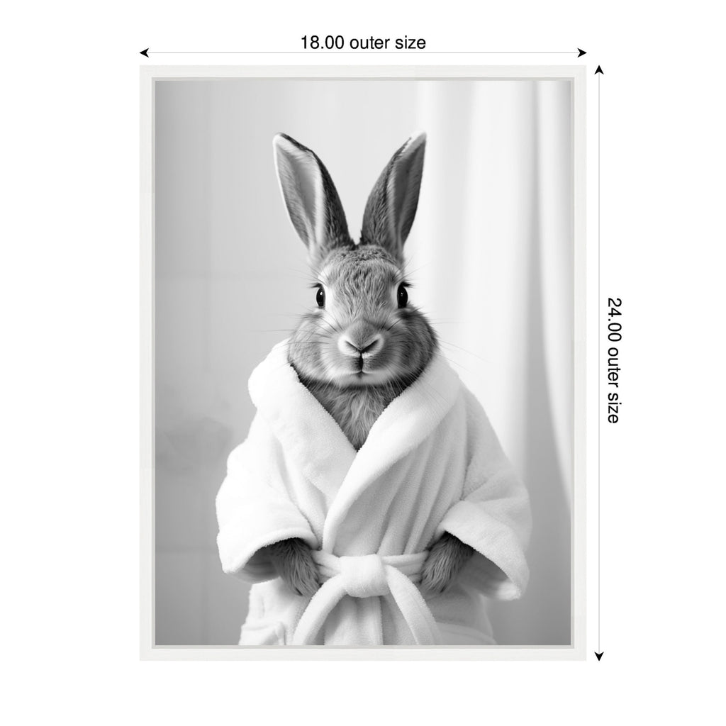 Sylvie Bunny Bathroom Art Towel Robe Black and White Framed Canvas by The Creative Bunch Studio
