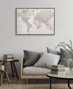 Sylvie Vintage World Map Framed Canvas by The Creative Bunch Studio
