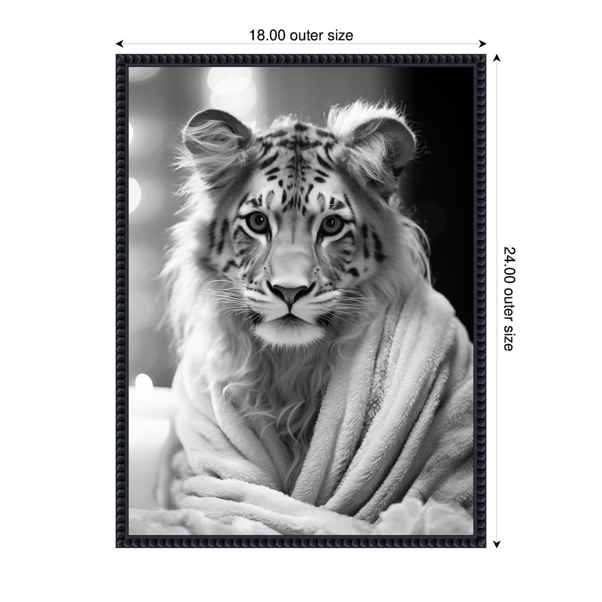 Sylvie Tiger Glam Bathroom Towel Robe Black and White Framed Canvas by The Creative Bunch Studio