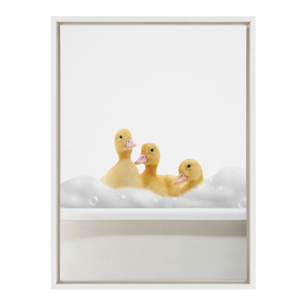 Sylvie Bathroom Bubble Bath 3 Ducks Framed Canvas by The Creative Bunch Studio